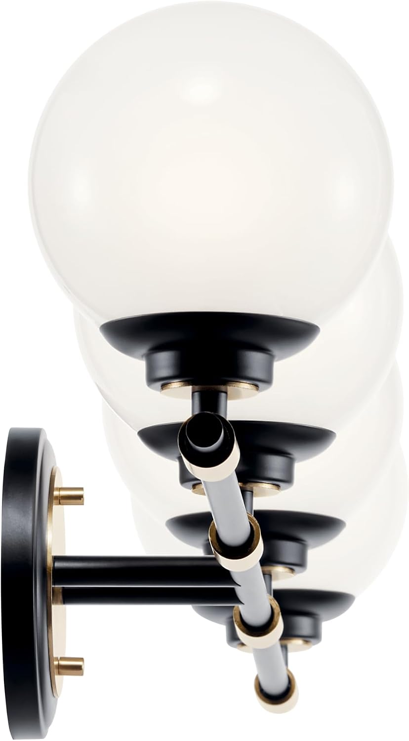 Kichler Benno 4-Light Bathroom Vanity Light Fixture with Opal Glass in Black and Champagne Bronze, Modern Wall Mount Light for Bathroom or Powder Room (8.75' x 34'), 55173BKCPZ