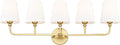 Bathroom Light Fixtures, 5 Light Brushed Gold Vanity Lights with Flared White Fabric Shade, 35 Inch Wall Sconce, Modern Sconces Wall Lighting for Hallway Bedroom, VL837-BG-5