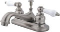 Kingston Brass KB608PL Restoration 4-Inch Centerset Lavatory Faucet with Porcelain Lever Handle, Brushed Nickel