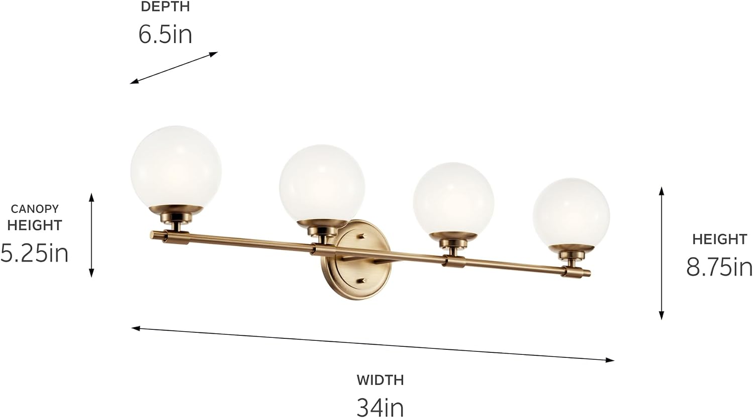 Kichler Benno 4-Light Bathroom Vanity Light Fixture with Opal Glass in Champagne Bronze, Modern Wall Mount Over Mirror for Bathroom or Powder Room (8.75' x 34'), 55173CPZ