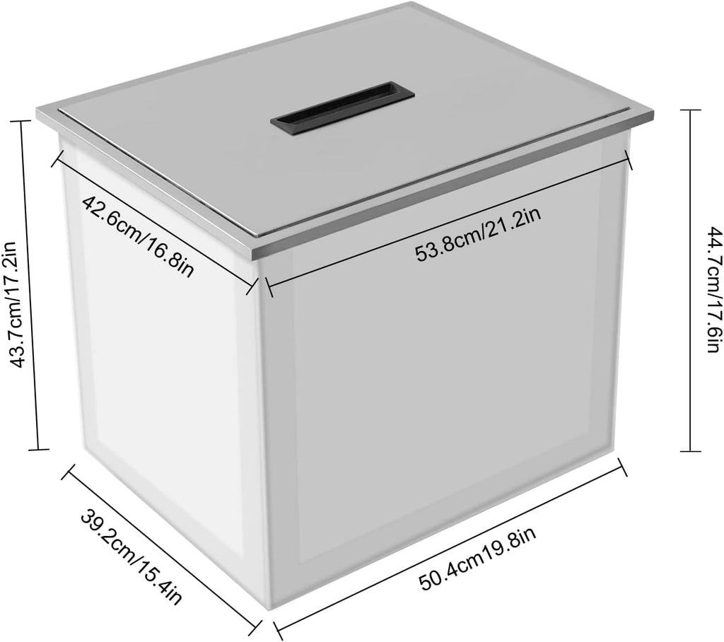 21L x 17W x 17H Inch Drop in Ice Chest with Cover, 70 Qt Commercial Stainless Steel Ice Cooler Bin, Insulated Ice Bucket Included Drain-Pipe and Drain Plug for Cold Wine Beverage