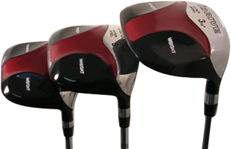 iDrive Red Square Anti-Slice Draw Fairway 3 5 7 Wood Set Golf Clubs, Right Handed Senior Flex with Men's Size Black Pro Velvet Grips