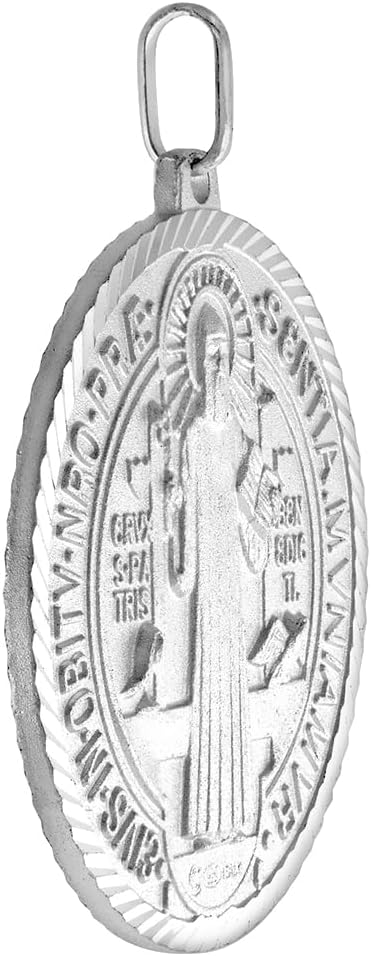 1 1/2 inch Extra Large Sterling Silver St Benedict Medal Necklace for Men 36mm Round Italy 16-24 inch