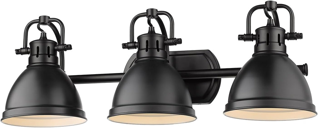 Golden Lighting 3602-BA3 BLK Duncan Bath Vanity Light Fixture, Matte Black with Matte Black Shades- Bathroom Light Fixtures, Vanity Lights for Bathroom, Bathroom Vanity Light,