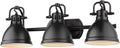 Golden Lighting 3602-BA3 BLK Duncan Bath Vanity Light Fixture, Matte Black with Matte Black Shades- Bathroom Light Fixtures, Vanity Lights for Bathroom, Bathroom Vanity Light,