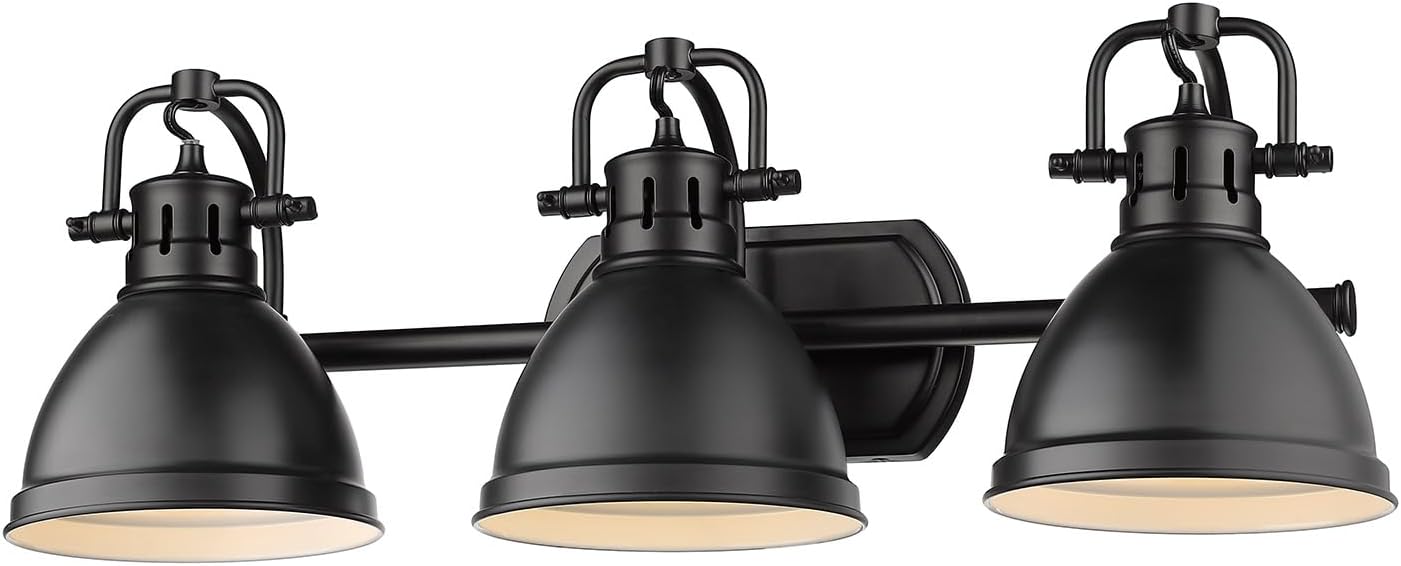 Golden Lighting 3602-BA3 BLK Duncan Bath Vanity Light Fixture, Matte Black with Matte Black Shades- Bathroom Light Fixtures, Vanity Lights for Bathroom, Bathroom Vanity Light,