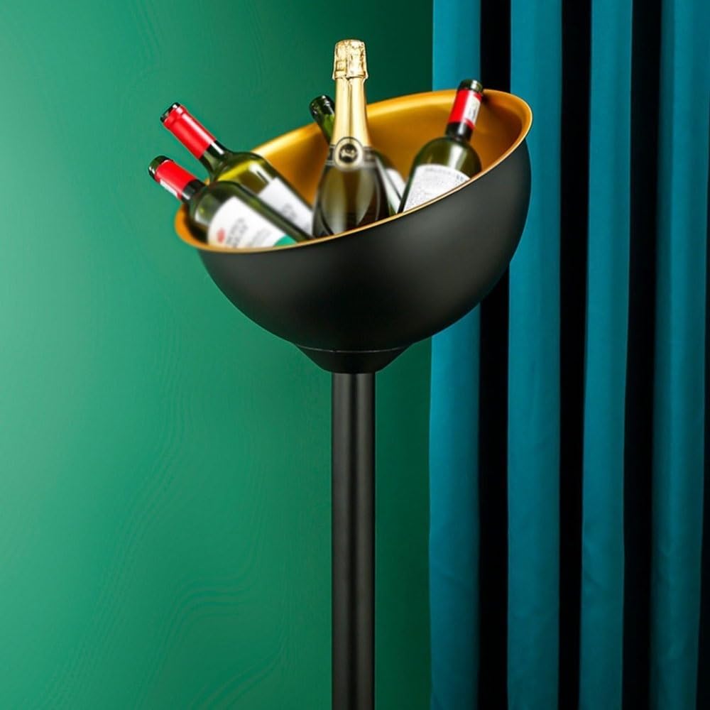 Ice Bucket Vertical Stainless Steel Champagne Bucket Thickened Outdoor Ice Wine Basin Home Party Ice Wine Bucket Bar Ice Bucket Beverage Tub(Black)