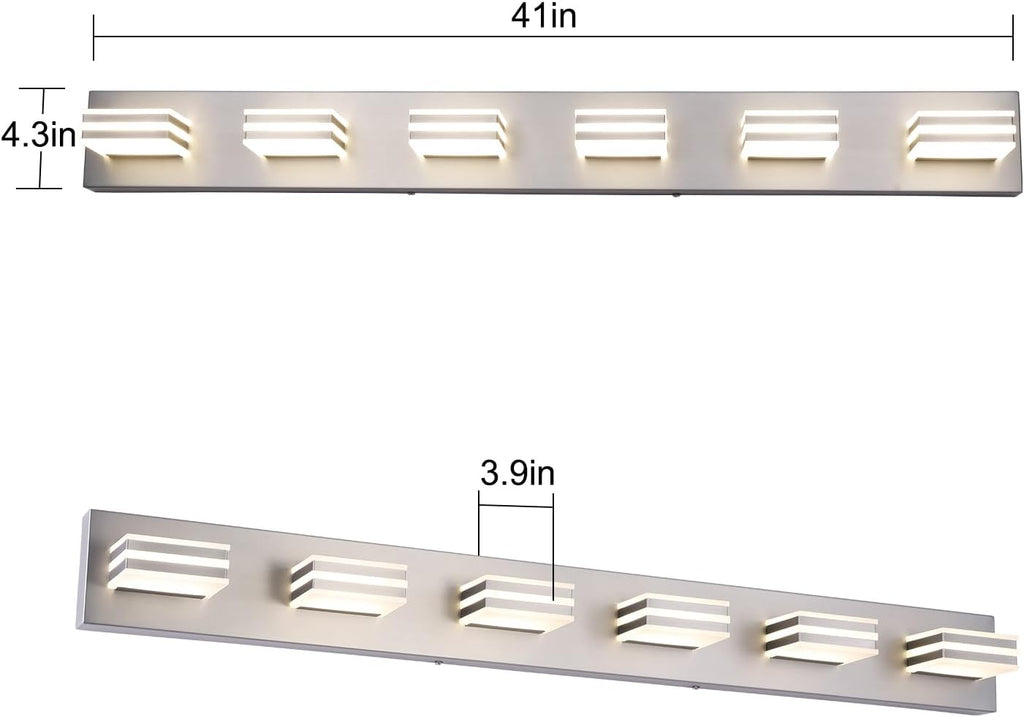 LED Wall Brushed Nickel Vanity Lights for Bathroom Light Fixtures 36W Adjust 3 Colors Modern Bath Lighing Over Mirror LED Vanity Light (6-Light,41inch)