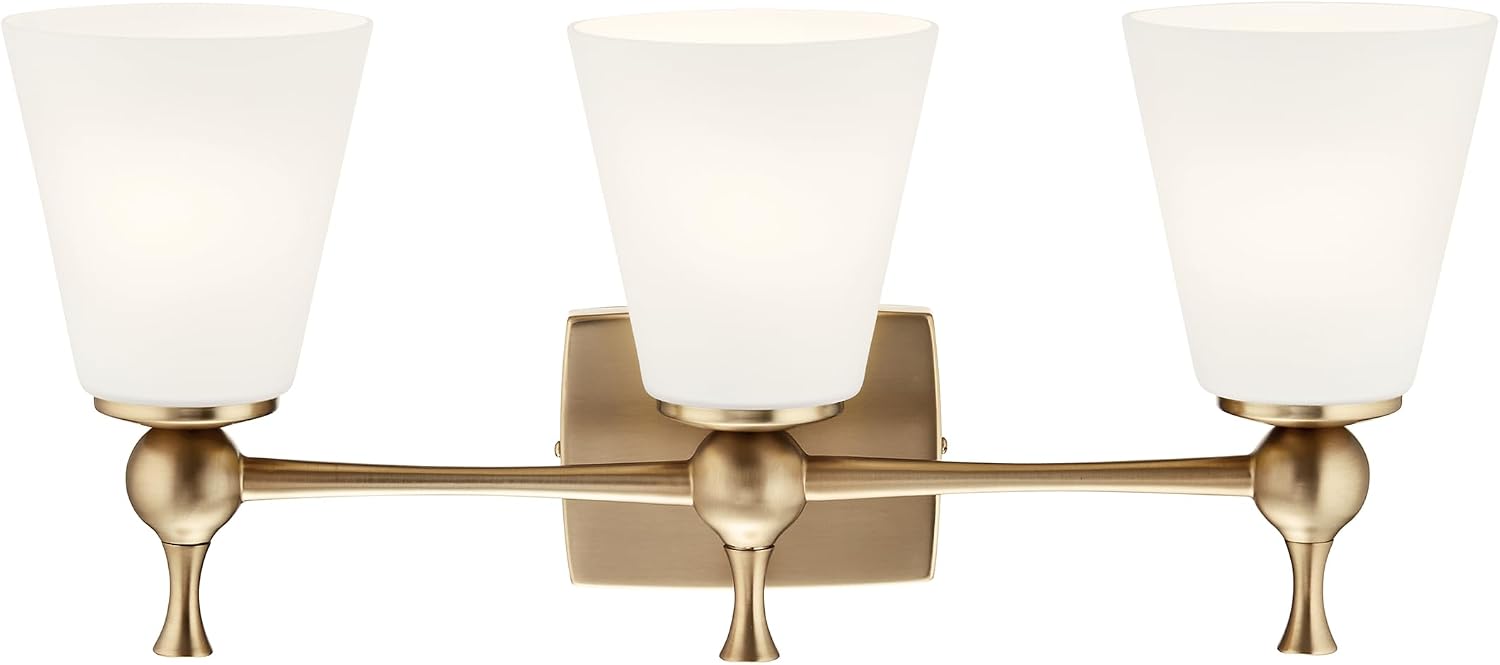 Kichler Cosabella 3-Light 24' Bathroom Vanity Light Fixture with Satin Etched Cased Opal Glass Shades in Champagne Bronze for Modern Bathrooms and Powder Rooms, 55092CPZ