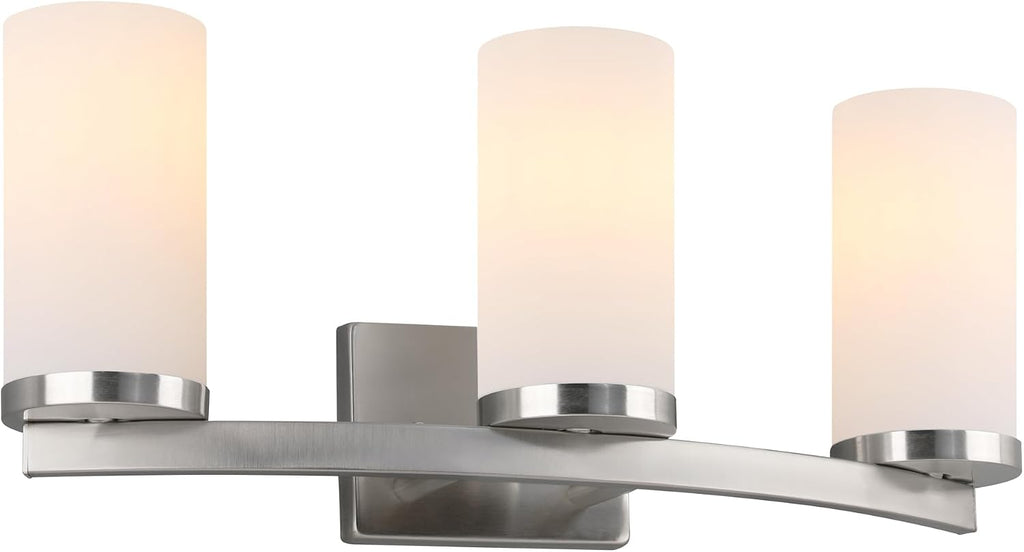 Design House Desta Vanity Light, 3-Light, Curved Bar Design, Frosted Glass Glow, Dimmable, Up/Down Mountable, E26 Socket, Satin Nickel, 22.4 in L x 6.9 in W x 9.5 in H, 589150-SN