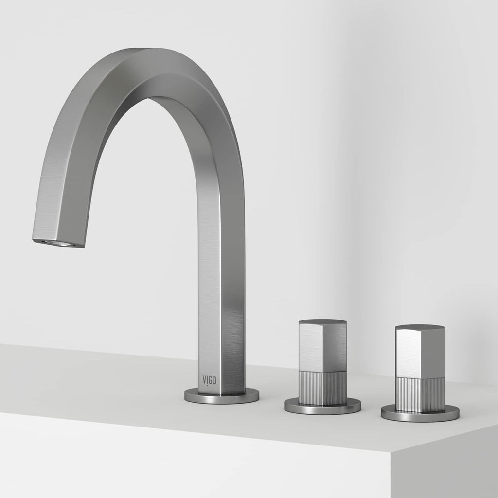 VIGO Hart Two-Handle Three-Hole Mount Widespread Bathroom Sink Faucet, 9-Inch, Brushed Nickel, Modern Design, Solid Brass, 1.2 GPM WaterSense & Ceramic Disc Valve, Corrosion-Resistant