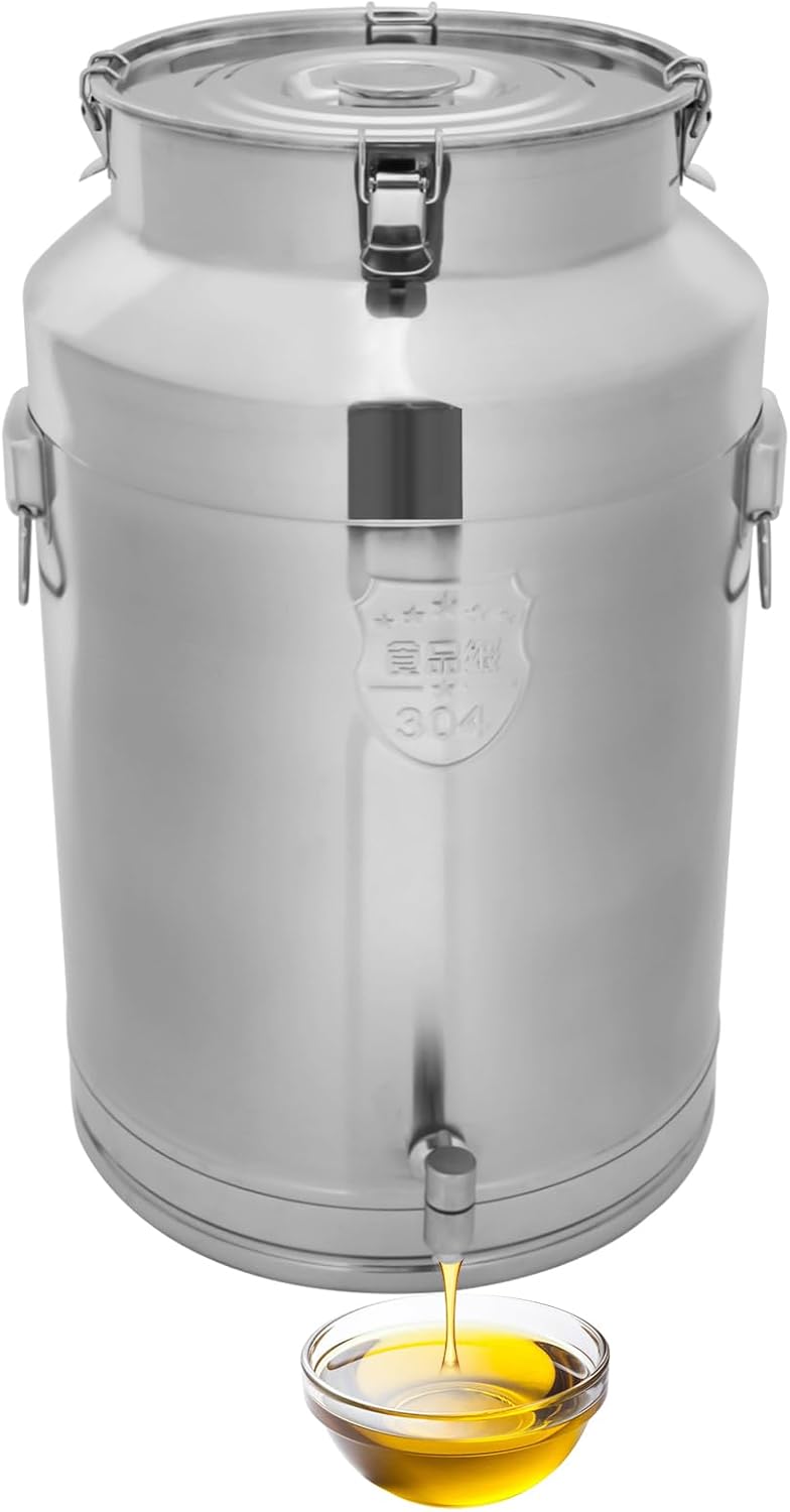 Milk Can with Spigot, 304 Stainless Steel Milk Dispenser Container Pail, 20Gal Stainless Steel Water Jug 76L Hanging Lid Bucket Drink Beverage Dispenser for Oil Tea Wine