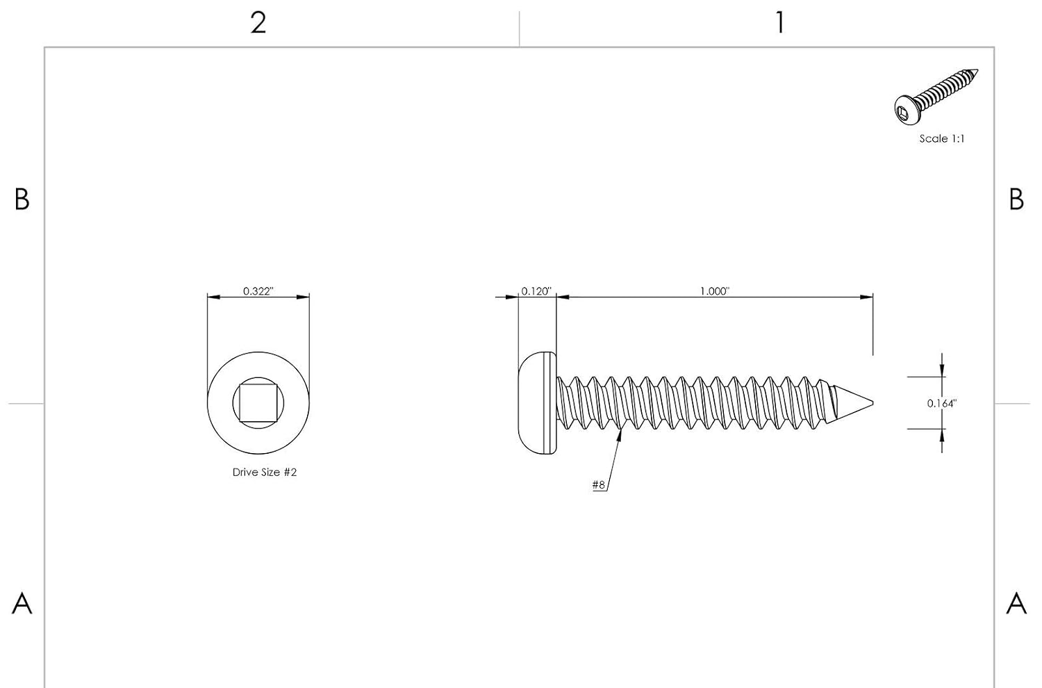#8 x 1' - Square Drive Screws Self Tapping Pan Sheet Metal Stainless 1000 Pcs self Tapping Screws Metal B2B