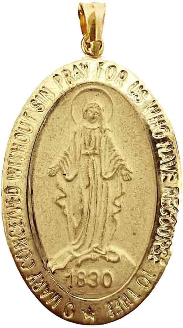 Ritastephens 14k Yellow,White or Rose Gold Small Miraculous Virgin Mary Medal Charm Pendant Necklace (18 Inches, No Chain)
