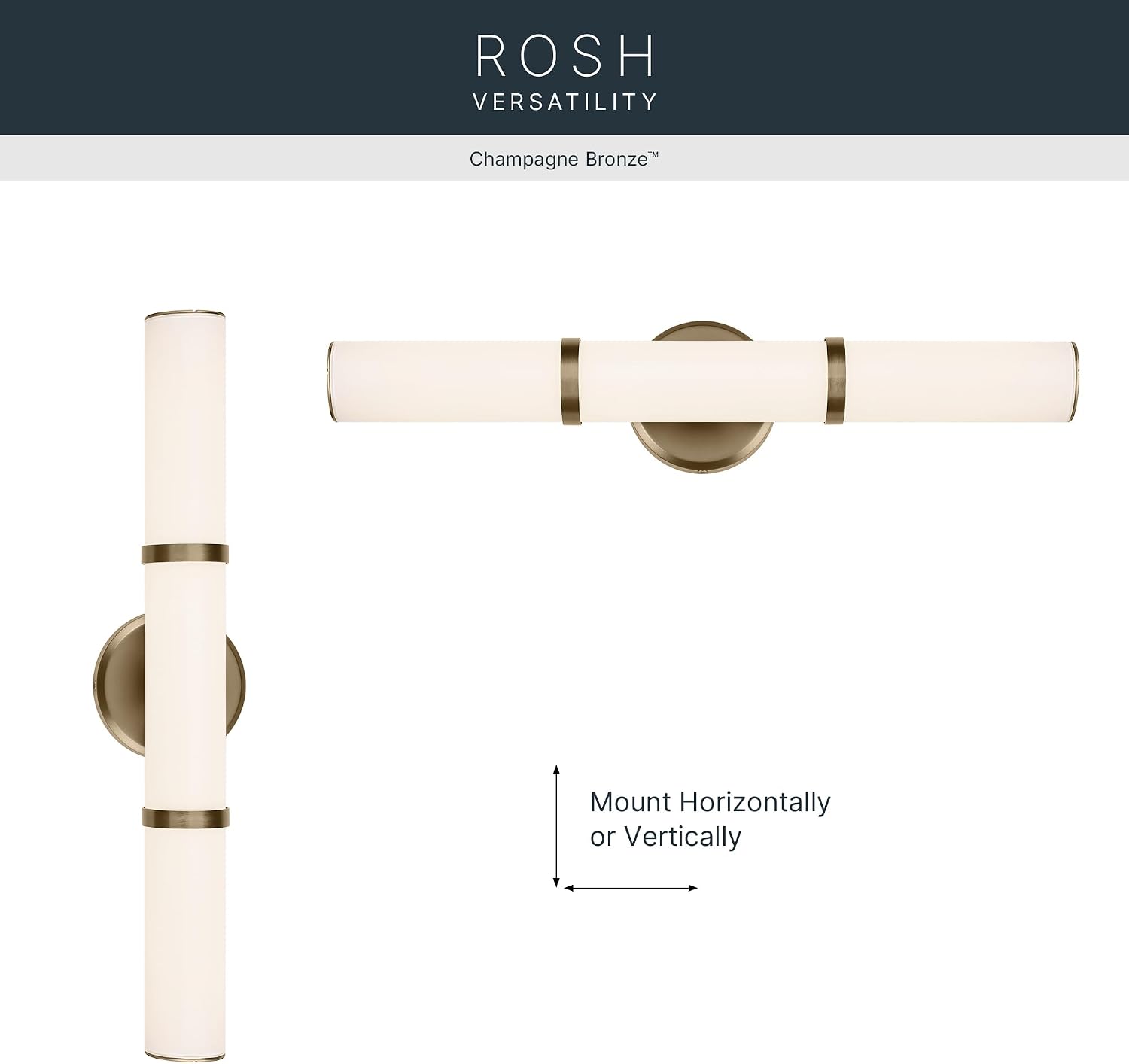 Kichler Rosh 24.25' LED Bathroom Vanity Light Fixture with White Glass in Champagne Bronze, Modern Minimalist Bath Bar for Mirror, Dimmable (24.25' W x 5' H), 55188CPZLED