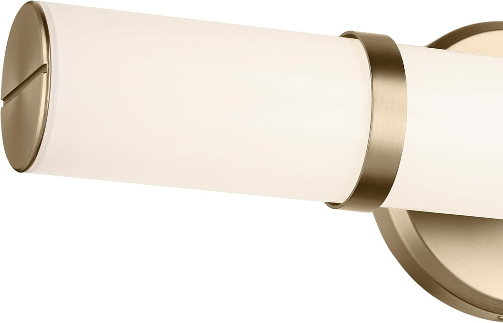Kichler Rosh 18 in LED Bathroom Vanity Light Fixture with White Glass in Champagne Bronze, Modern Minimalist Bath Bar for Mirror, Dimmable (18 in W x 5 in H), 55187CPZLED