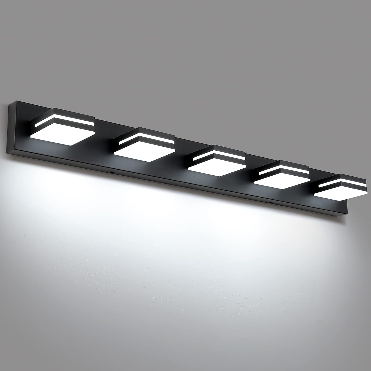 SineRise LED Modern Bathroom Vanity Light Fixtures (5-Light, 40-Inch), Matte Black Modern Acrylic Bathroom Wall Lighting Fixtures Over Mirror (Cool White 6000K)