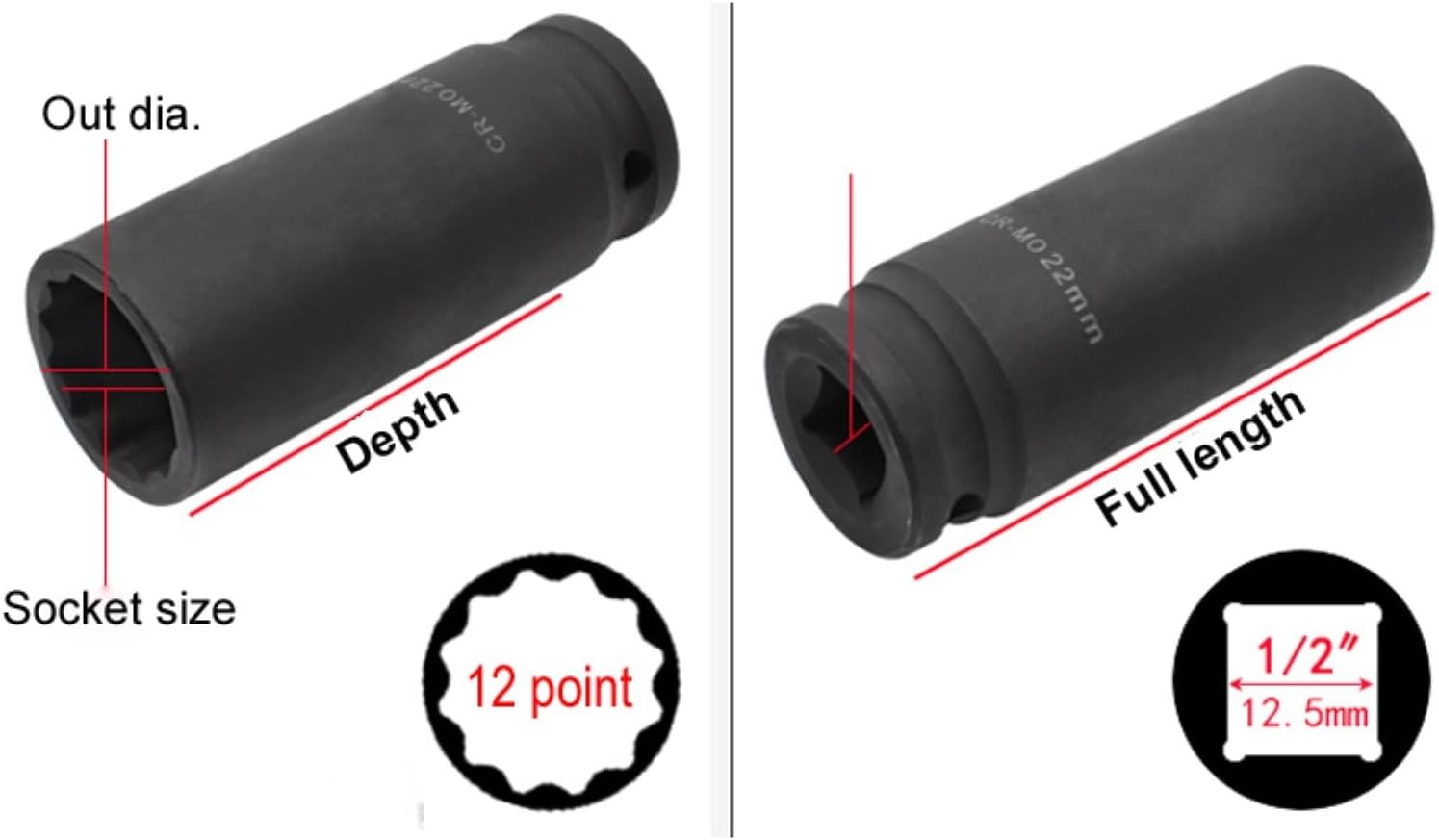 21Pcs 1/2' Square Drive 12 point Deep Socket Bit Ratchet wrench Sockets Hand Tool 12 Angles Plum Blossom Sleeve 8-38mm