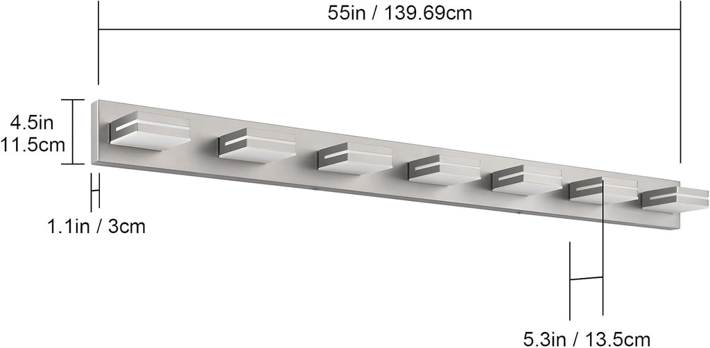SineRise LED Modern Bathroom Vanity Light Fixtures (7-Light, 55-Inch), Brushed Nickel Modern Acrylic Bathroom Wall Lighting Fixtures Over Mirror (Cool White 6000K)