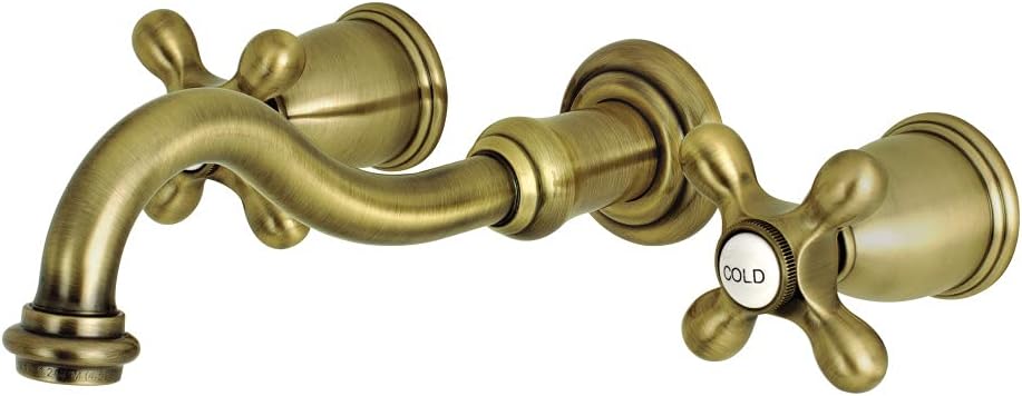 Kingston Brass KS3123AX 8-Inch Center Wall Mount Bathroom Faucet, Antique Brass
