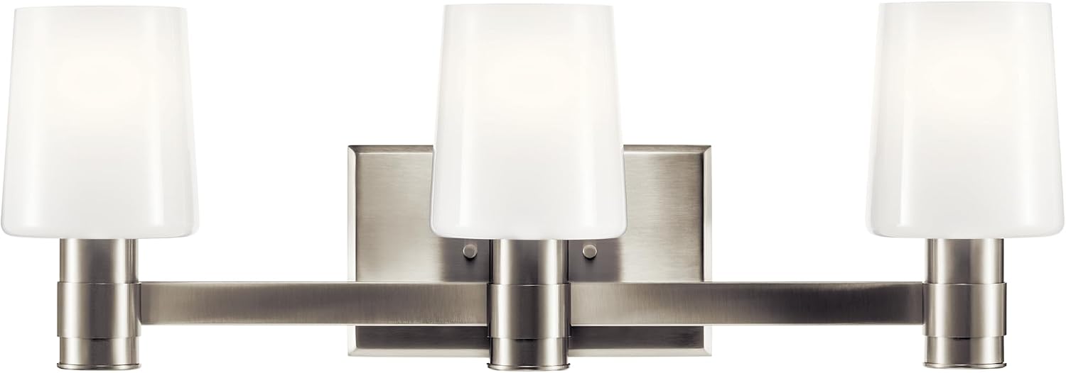 Kichler Adani 3-Light Vanity Light Fixture, Modern Bathroom Vanity Light with Opal Glass in Brushed Nickel for Bathroom or Powder Room Wall Mount (8.25' x 24'), 55176NI