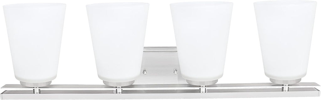 Aspen Creative 62217, Four-Light Metal Bathroom Vanity Wall Light Fixture, 25-1/2' Wide, Transitional Design in Brushed Nickel