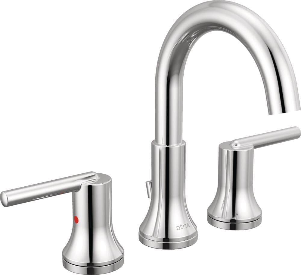 Delta Trinsic Chrome Bathroom Faucet 3 Hole, 8 Inch Widespread Bathroom Sink Faucet for Vanity, Metal Push-Pop Drain Assembly, Chrome 3559-MPU-DST
