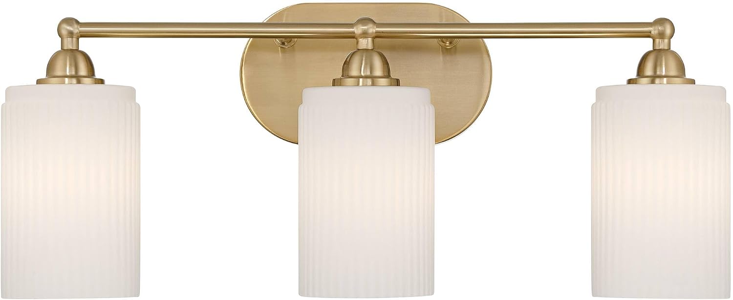 360 Lighting David 22' Wide Soft Gold and Fluted Glass 3-Light Bath Light