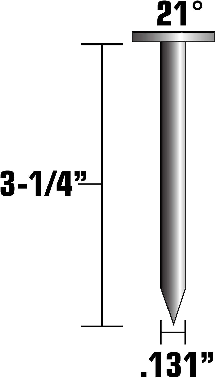 Metabo HPT Framing Nails | 3-1/4 In. x .131 | 21 Degree | Full Round Head | Hot Dipped Galvanized | Smooth Shank | 2,000 Count | 10163MHPT