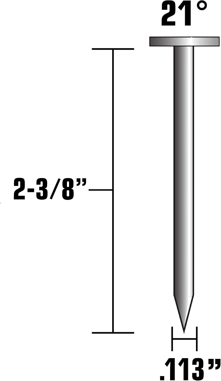 Metabo HPT Framing Nails | 2-3/8 In. x .113 | 21 Degree | Smooth Shank | Plastic Collated | Round Head | Electro Galvanized | 5,000 Count | 10104HPT