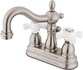 Kingston Brass KB1608PX Heritage 4-Inch Centerset Lavatory Faucet with Porcelain Cross Handle, Brushed Nickel
