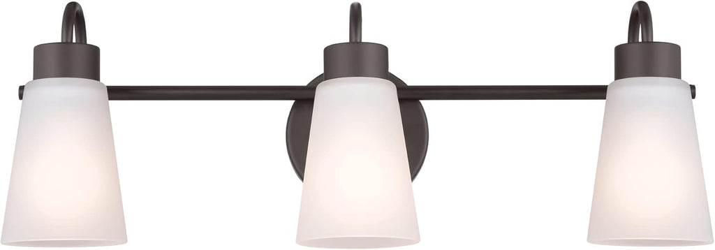 Kichler Erma 3-Light Bathroom Vanity Light Fixture with Satin Etched Glass Shades, Traditional Wall Mount Lighting over Mirror in Olde Bronze, 23 x 8.5 in, 45887NI