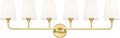 Bathroom Light Fixtures, 42 Inch Brushed Gold Vanity Lights with Flared White Fabric Shade, 6-Light Wall Sconce, Modern Sconces Wall Lighting for Hallway Bedroom, VL837-BG-6