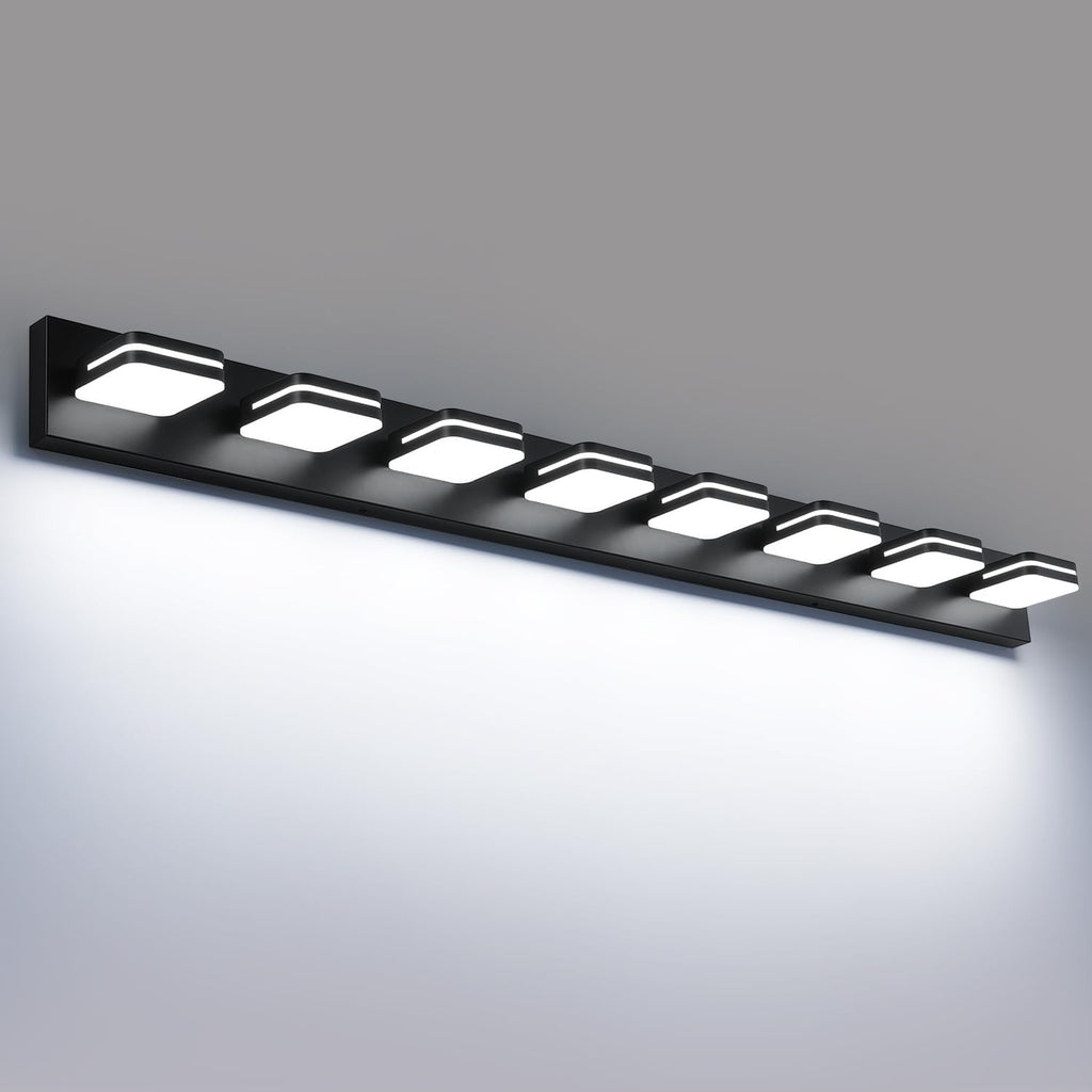 Torondo 360° Rotate LED Bathroom Vanity Light Fixtures, Acrylic Vanity Lights for Bathroom, Modern Wall Lighting Fixtures Over Mirror Living, Matte Black, Natural White, 8-Light, 53-Inch