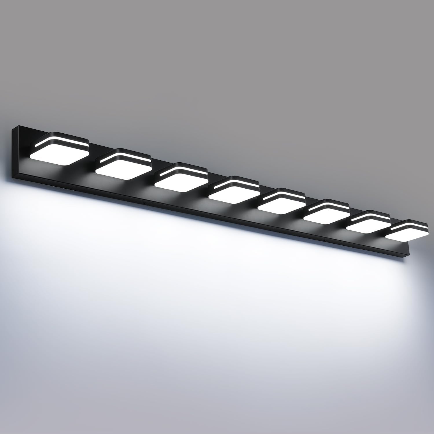 Torondo 360° Rotate LED Bathroom Vanity Light Fixtures, Acrylic Vanity Lights for Bathroom, Modern Wall Lighting Fixtures Over Mirror Living, Matte Black, Natural White, 8-Light, 53-Inch