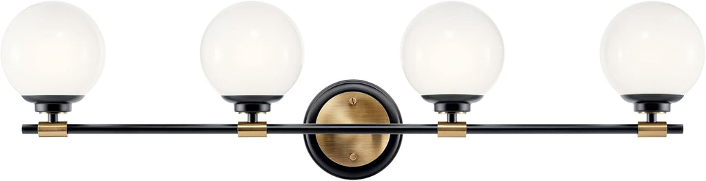 Kichler Benno 4-Light Bathroom Vanity Light Fixture with Opal Glass in Black and Champagne Bronze, Modern Wall Mount Light for Bathroom or Powder Room (8.75' x 34'), 55173BKCPZ