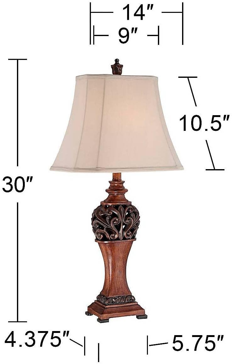 Regency Hill Exeter Traditional 3-Way Table Lamps 30' Tall Set of 2 with Table Top Dimmers Bronze Wood Carved Leaf Creme Rectangular Shade for Cottage Core Living Room Bedroom House Nightstand