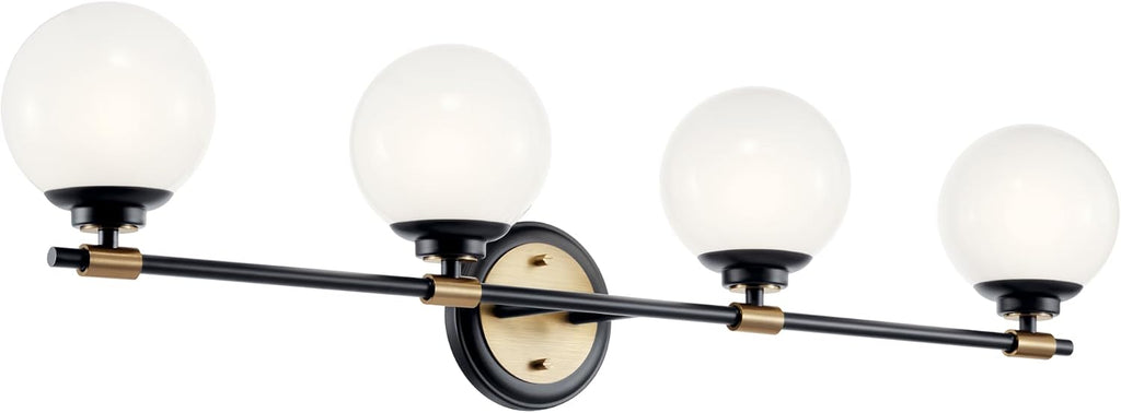 Kichler Benno 4-Light Bathroom Vanity Light Fixture with Opal Glass in Black and Champagne Bronze, Modern Wall Mount Light for Bathroom or Powder Room (8.75' x 34'), 55173BKCPZ
