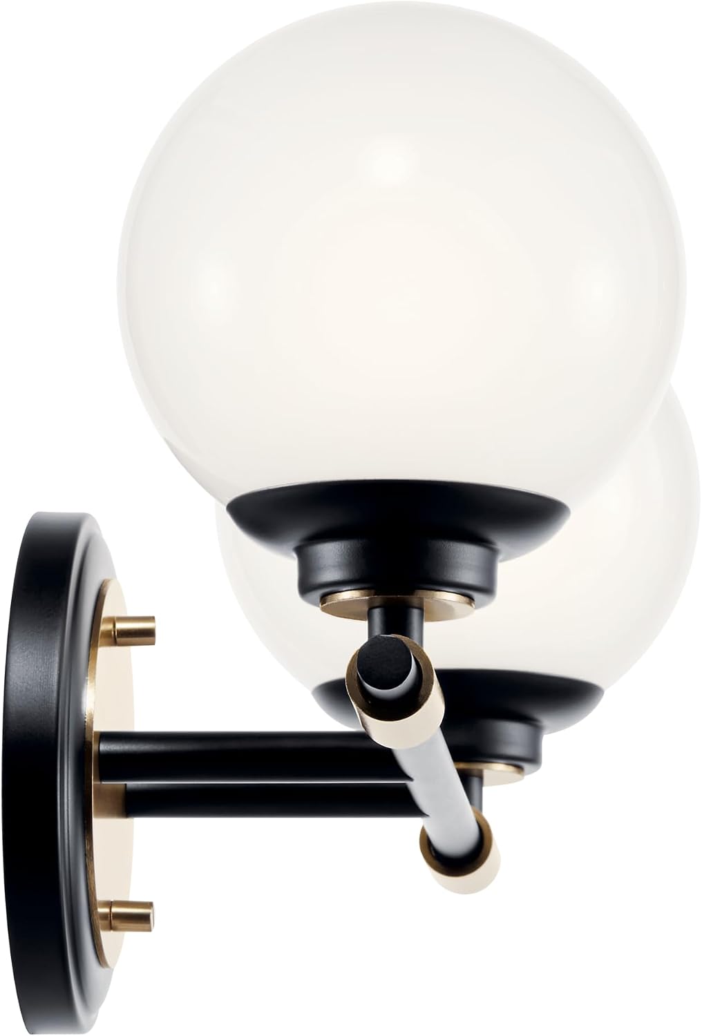 Kichler Benno 2-Light Bathroom Vanity Light Fixture with Opal Glass, Modern Black and Champagne Bronze Light for Powder Room or Bath (8.75 in x 14.75 in), 55171BKCPZ