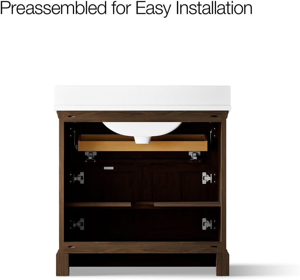 Kohler 29261-BD1-DAK Charlemont 36 in. Bathroom Vanity Cabinet with Sink and Quartz top, Draper Oak