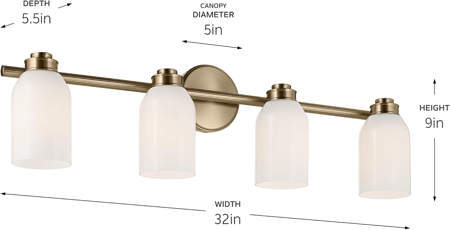 Kichler Shae 32.25' 4-Light Bathroom Vanity Light Fixture with White Opal Glass Shade in Champagne Bronze for Mirror Lighting Over Vanity and Powder Room (32.25' W x 9' H), 55203CPZ