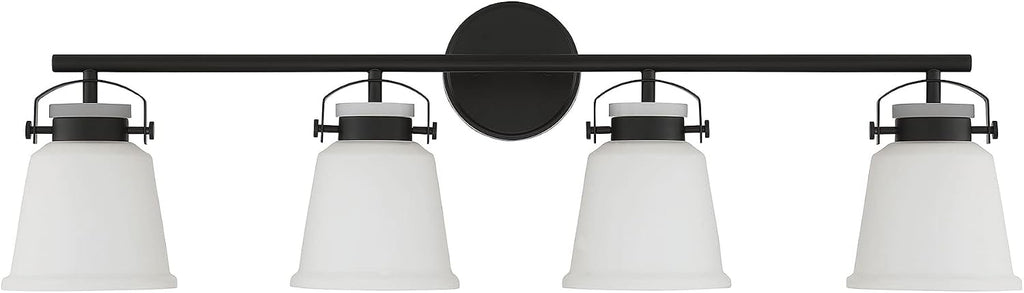 Savoy House 8-1627-4-BK Kaden Industrial Traditional White Opal Glass Bathroom Vanity Wall Light, 4-Light 240 Total Watts, 11' H x 34' W, Matte Black