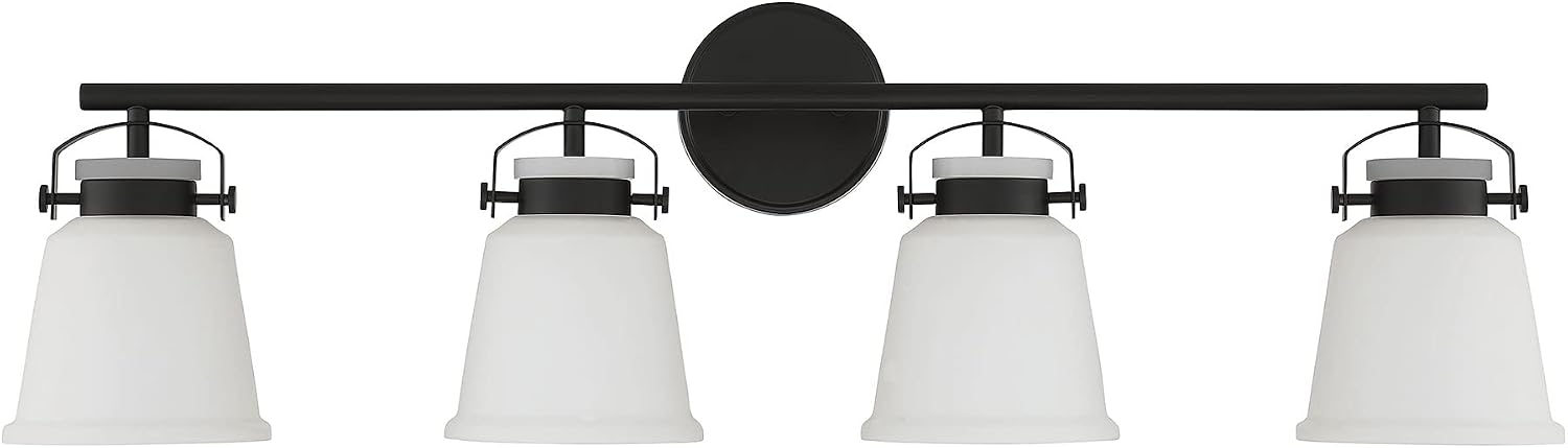 Savoy House 8-1627-4-BK Kaden Industrial Traditional White Opal Glass Bathroom Vanity Wall Light, 4-Light 240 Total Watts, 11' H x 34' W, Matte Black
