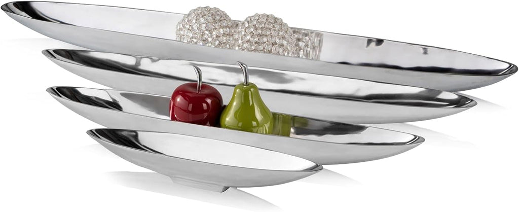 Modern Day Accents 8791 Barco XXL Long Boat Tray, Cast Aluminum, Silver, Morror Shine