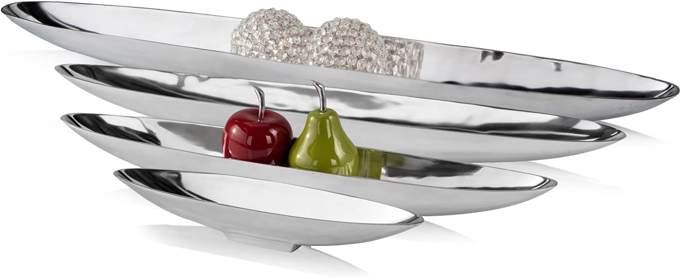 Modern Day Accents 8791 Barco XXL Long Boat Tray, Cast Aluminum, Silver, Morror Shine