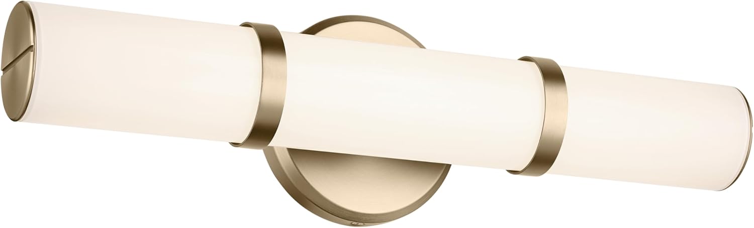 Kichler Rosh 18 in LED Bathroom Vanity Light Fixture with White Glass in Champagne Bronze, Modern Minimalist Bath Bar for Mirror, Dimmable (18 in W x 5 in H), 55187CPZLED