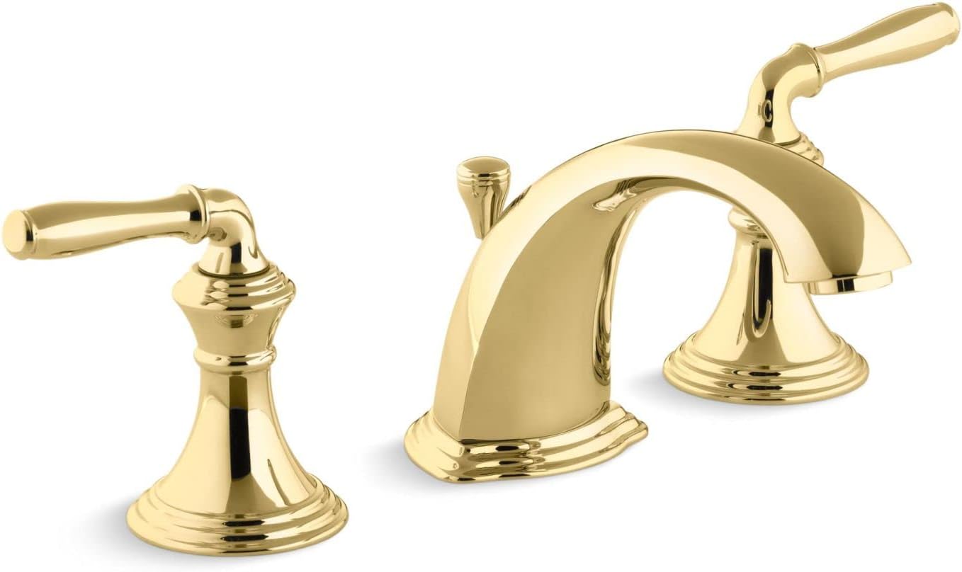 KOHLER 394-4-PB Devonshire Widespread Bathroom Faucet with Pop-Up Drain Assembly, 3-Hole 2-Handle Bathroom Sink Faucet, 1.2 gpm, Vibrant Polished Brass