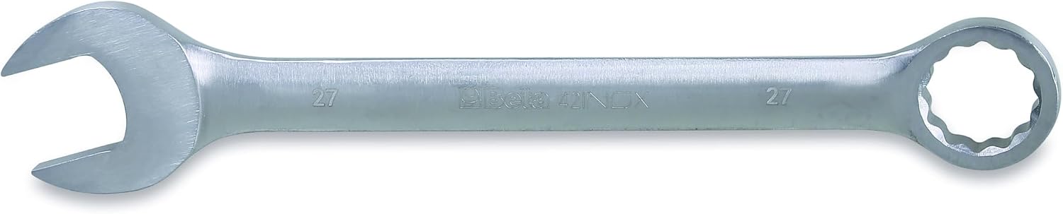 Beta 42INOX Metric 27mm Stainless Steel Combination Wrench | 12-Point Box End, 15° Offset | Corrosion-Resistant AISI 420 |Food Industry and Clean Room Safe