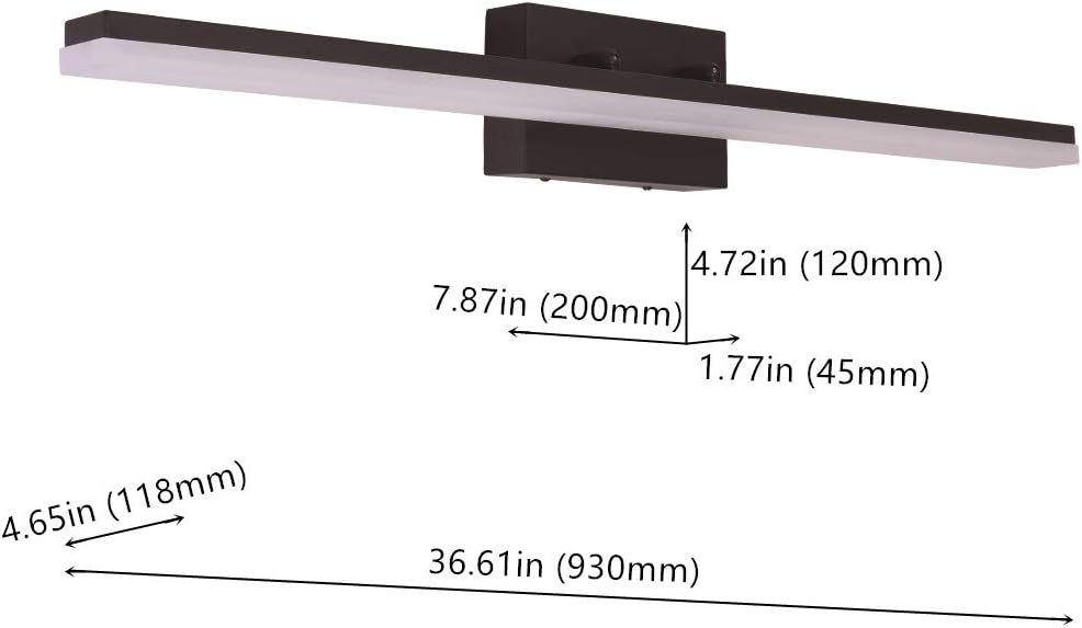 mirrea 36in Modern LED Vanity Light for Bathroom Lighting Dimmable 36w Black Painted (Cold White 5000K)
