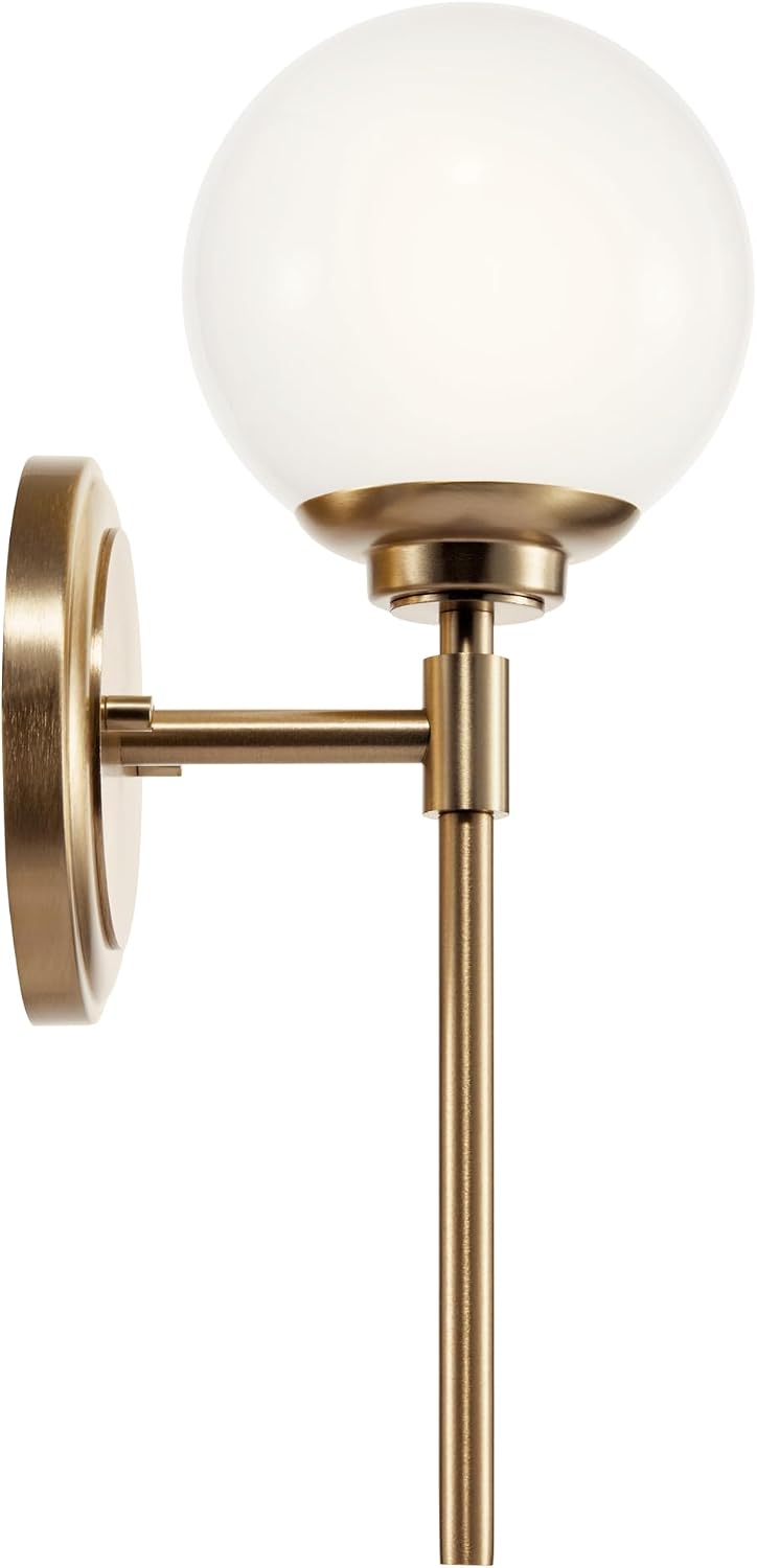 Kichler Benno 1-Light Wall Sconce, Modern Light with Opal Glass in Champagne Bronze, for Bathroom, Powder Room, Kitchen, Bedroom, or Hallway (13.75' x 5.25'), 55170CPZ